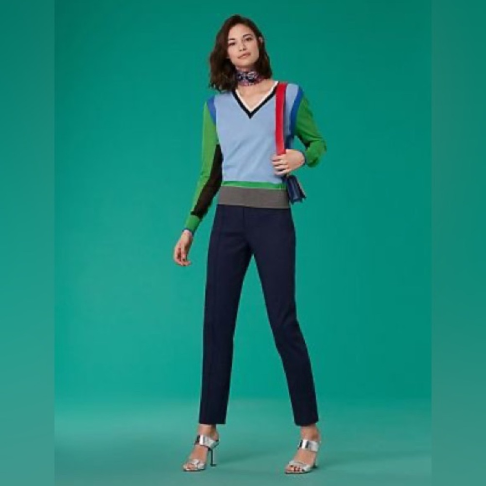 Long Sleeve V Neck Color Block Cotton Pull Over